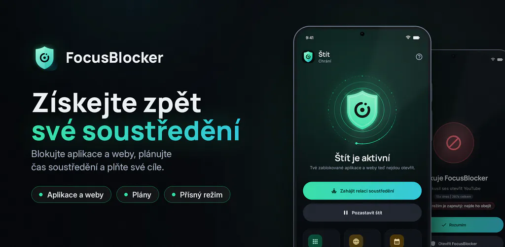 FocusBlocker: Blokuj aplikace – Blokuj rušivé aplikace a weby, naplánuj soustředění a zkrať čas u obrazovky