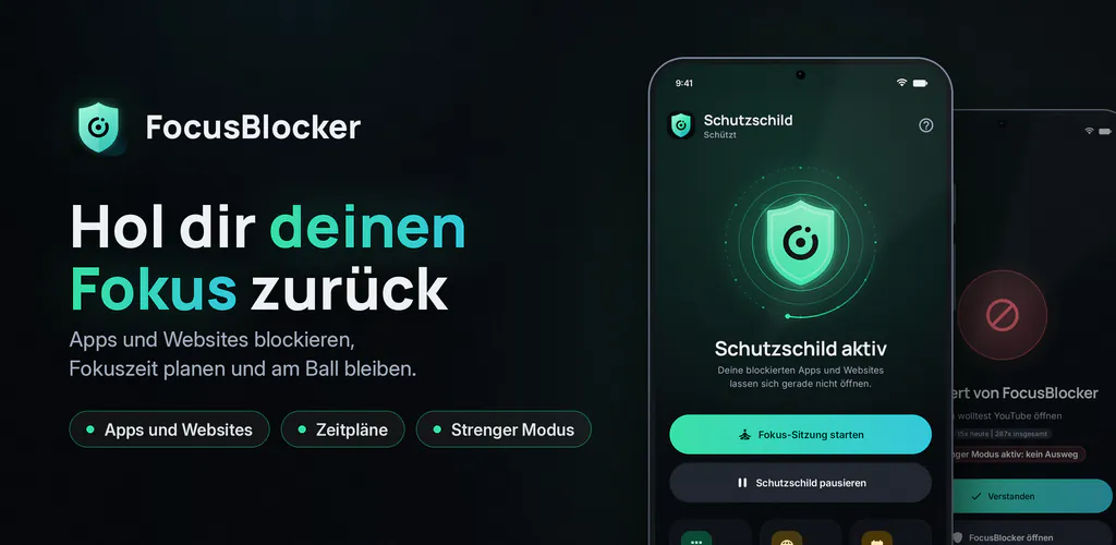 FocusBlocker: App-Blocker – Apps und Websites sperren, Fokuszeiten planen und Bildschirmzeit senken
