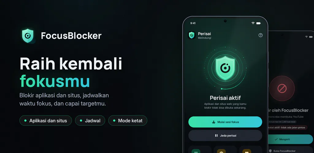 FocusBlocker: Blokir Aplikasi – Blokir aplikasi dan situs pengganggu, jadwalkan fokus, dan kurangi waktu layar