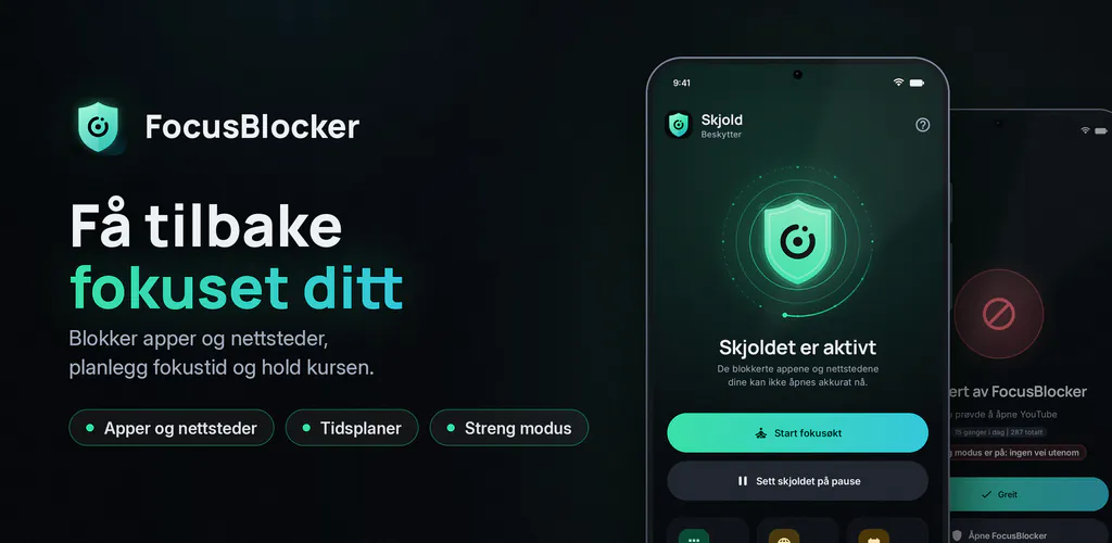 FocusBlocker: Blokker apper – Blokker apper og nettsteder, planlegg fokustid og kutt ned på skjermtiden