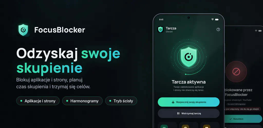 FocusBlocker: Blokuj aplikacje – Blokuj aplikacje i strony, planuj sesje skupienia i skróć czas przed ekranem