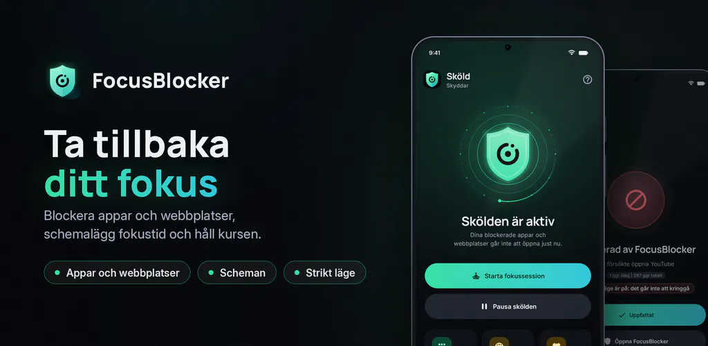 FocusBlocker: Blockera appar – Blockera appar och webbplatser, schemalägg fokustid och minska din skärmtid