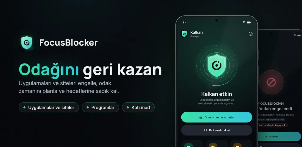 FocusBlocker: Uygulama Engelle – Dikkat dağıtan uygulama ve siteleri engelle, odaklan, ekran süreni azalt