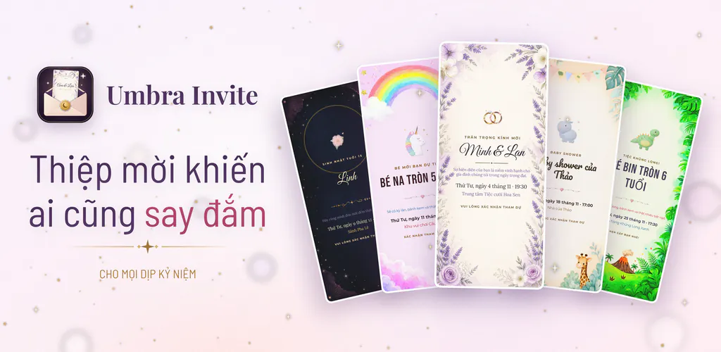Umbra Invite – Thiết kế thiệp mời và quản lý danh sách khách, phản hồi và check-in tại tiệc ngoại tuyến.