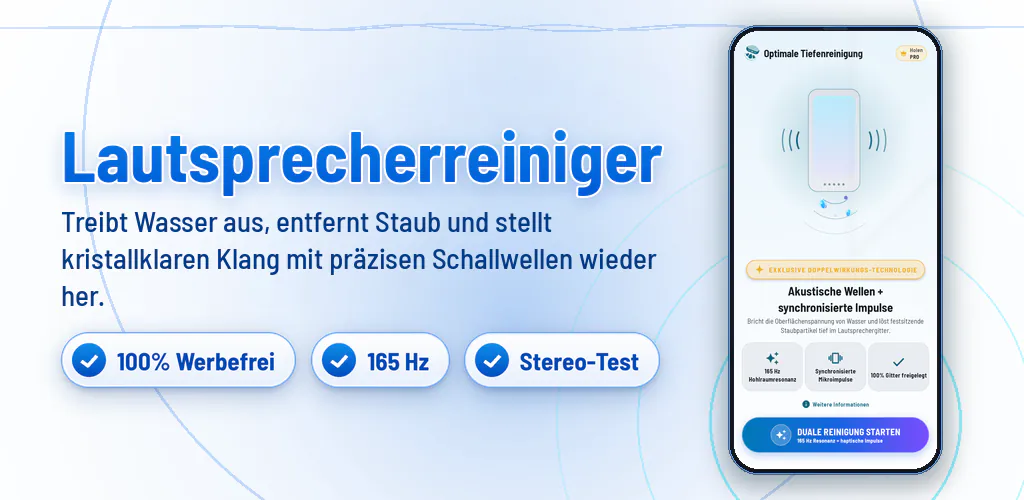 Lautsprecher: Wasser & Staub – Lautsprecher reinigen, Wasser & Staub mit Schallwellen ausstoßen. Werbefrei.