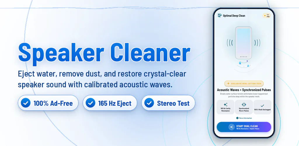 Speaker Cleaner: Water & Dust – Clean speakers, eject water and dust with acoustic sound waves. 100% ad-free.