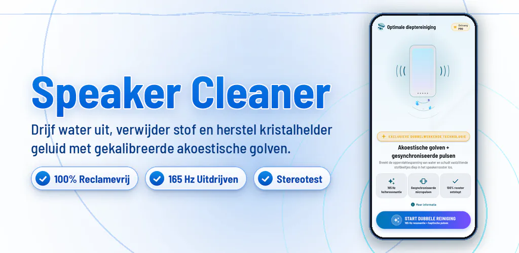 Speaker Cleaner: Water & Stof – Reinig luidsprekers, stoot water en stof uit met geluidsgolven. Zonder reclame.