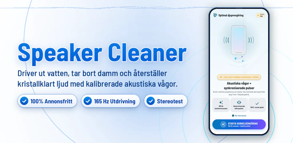 Högtalarrens: Vatten och damm – Rengör högtalare, töm vatten och damm med ljudvågor. 100% utan annonser.