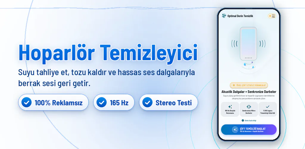 Hoparlör Temizle: Su ve Toz – Hoparlörü temizleyin, ses dalgalarıyla su ve tozu çıkarın. 100% reklamsız.
