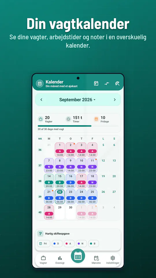 Skiftkalender: skærmbillede 1 af 4