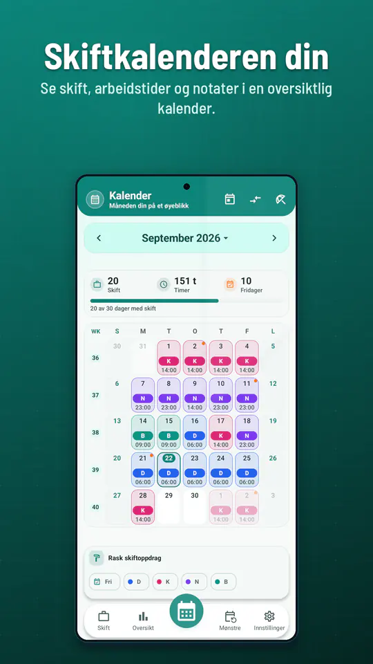 Skiftkalender: skjermbilde 1 av 4