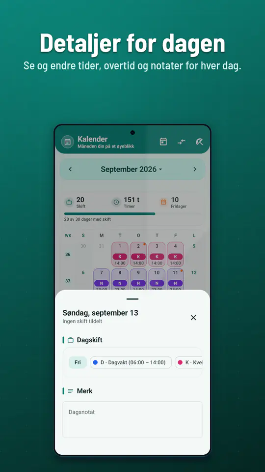 Skiftkalender: skjermbilde 2 av 4